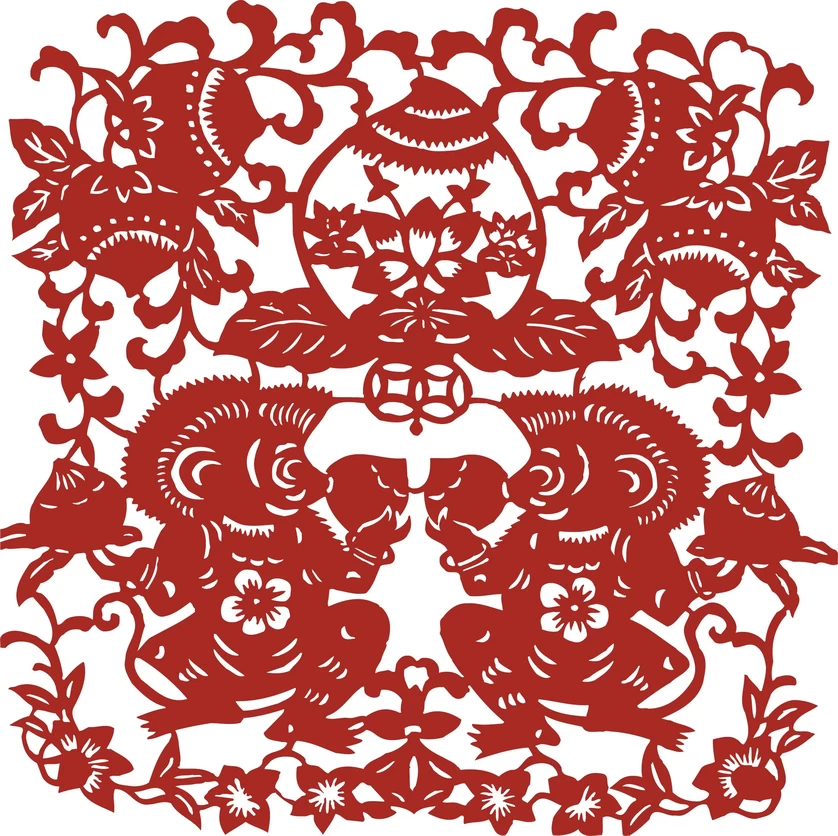中国风中式传统喜庆民俗人物动物窗花剪纸插画边框AI矢量PNG素材【1485】